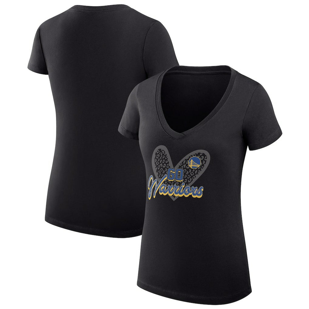 Golden State Warriors G-III 4Her by Carl Banks Women's Super-Slim Fit Lightweight Leopard Heart V-Neck T-Shirt sale New
