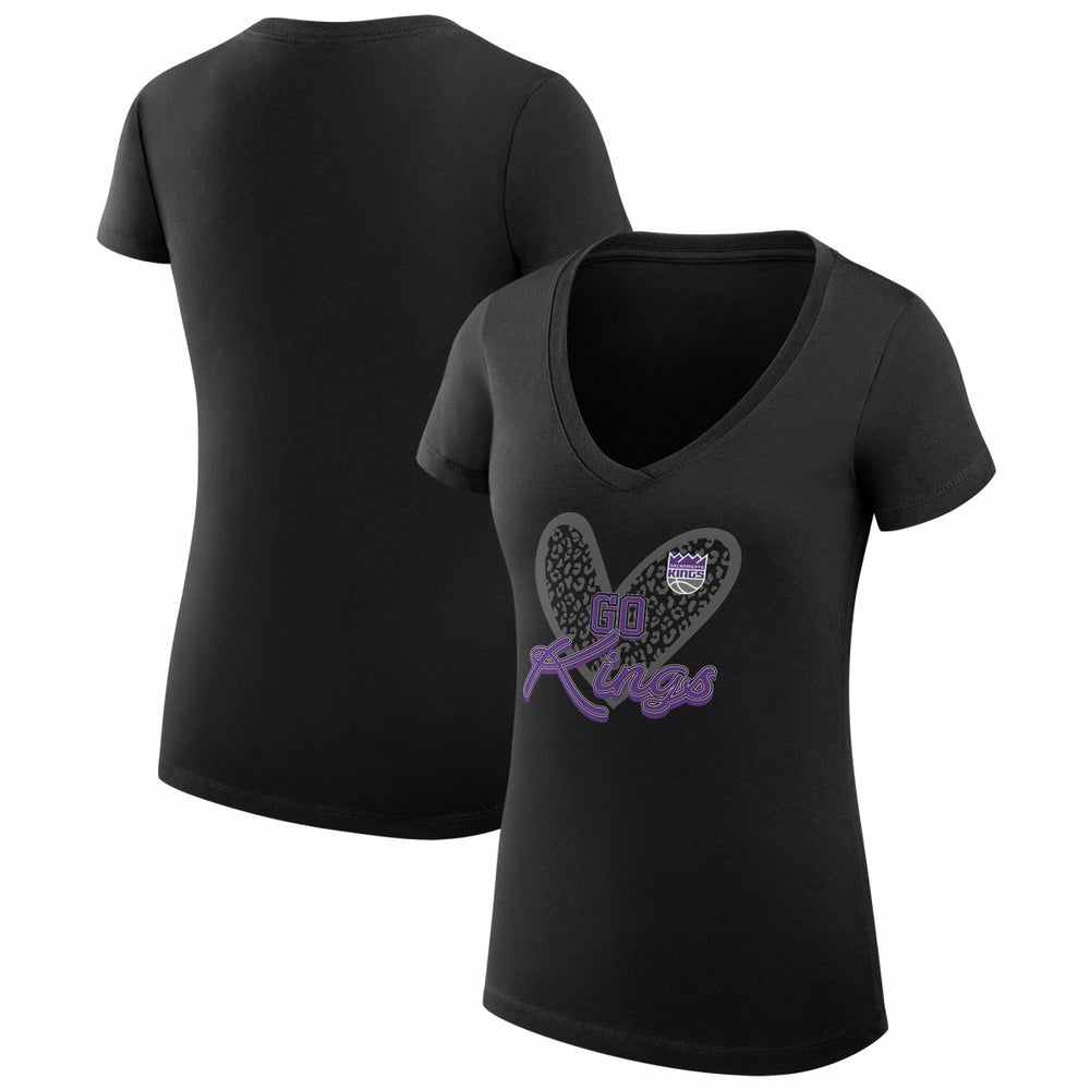 Sacramento Kings G-III 4Her by Carl Banks Women's Super-Slim Fit Lightweight Leopard Heart V-Neck T-Shirt Discount