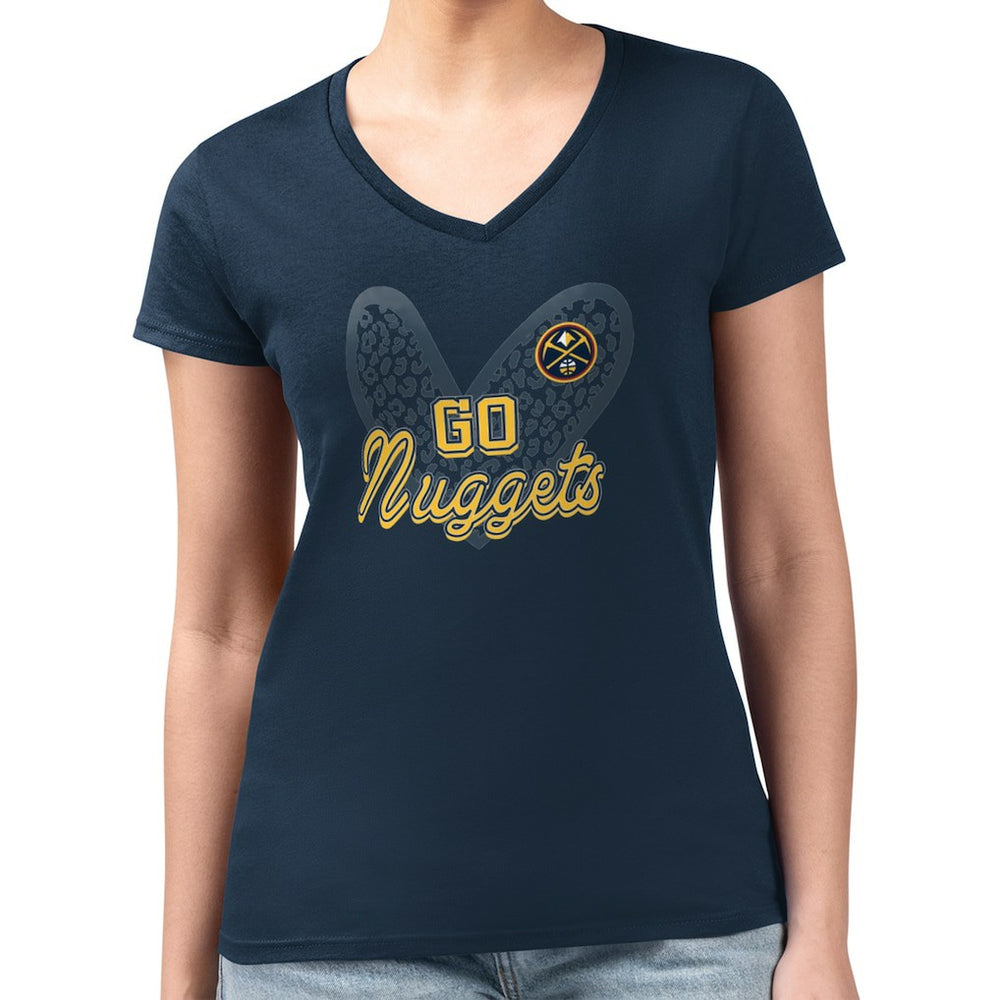 Denver Nuggets G-III 4Her by Carl Banks Women's Super-Slim Fit Lightweight Leopard Heart V-Neck T-Shirt sale Online
