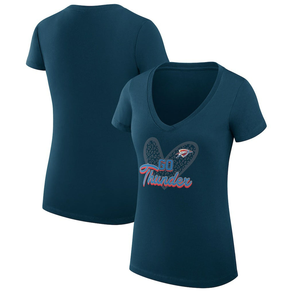 Oklahoma City Thunder G-III 4Her by Carl Banks Women's Super-Slim Fit Lightweight Leopard Heart V-Neck T-Shirt On Sale