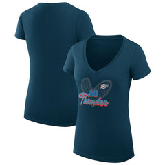Oklahoma City Thunder G-III 4Her by Carl Banks Women's Super-Slim Fit Lightweight Leopard Heart V-Neck T-Shirt On Sale