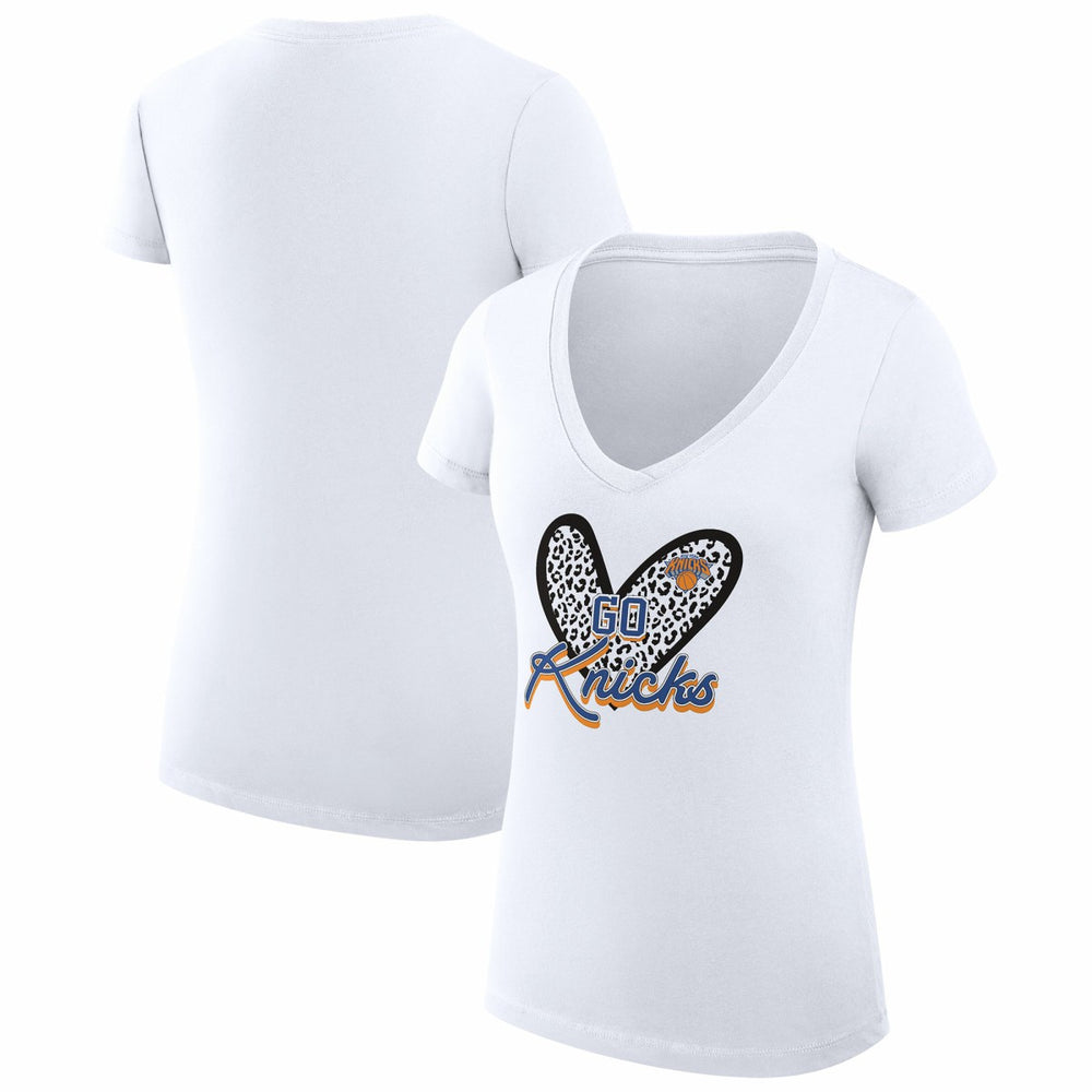 New York Knicks G-III 4Her by Carl Banks Women's Super-Slim Fit Lightweight Leopard Heart V-Neck T-Shirt Online