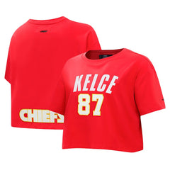Kansas City Chiefs Travis Kelce Pro Standard Women's Player Name & Number Cropped Boxy T-Shirt