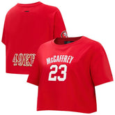 San Francisco 49ers Christian McCaffrey Pro Standard Women's Player Name & Number Cropped Boxy T-Shirt