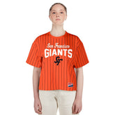 San Francisco Giants New Era Women's 2025 City Connect Boxy Pinstripe T-Shirt | MLB On Sale