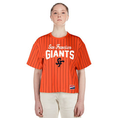 San Francisco Giants New Era Women's 2025 City Connect Boxy Pinstripe T-Shirt | MLB On Sale