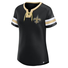 New Orleans Saints Fanatics Women's Bling Athena Jersey Style Lace-up T-Shirt