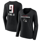 Atlanta Falcons Michael Penix Jr. Women's Name & Number Team Wordmark Long Sleeve V-Neck T-Shirt