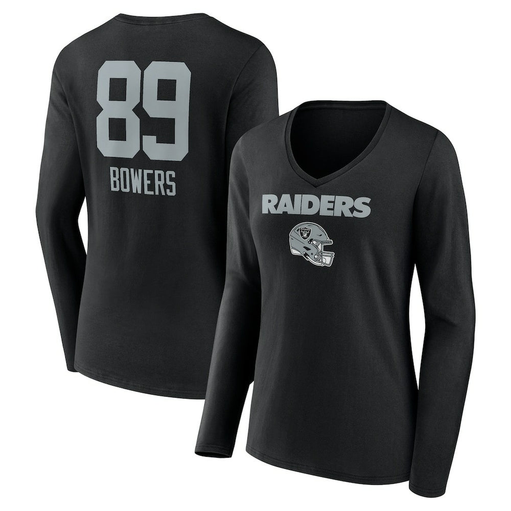 Las Vegas Raiders Brock Bowers Women's Name & Number Team Wordmark Long Sleeve V-Neck T-Shirt