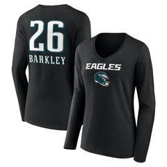 Philadelphia Eagles Saquon Barkley Women's Name & Number Team Wordmark Long Sleeve V-Neck T-Shirt
