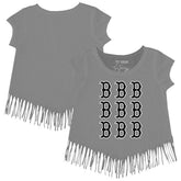 Boston Red Sox Tiny Turnip Girls Youth Logo Grid Fringe T-Shirt | MLB New