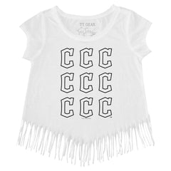 Cleveland Guardians Tiny Turnip Girls Youth Logo Grid Fringe T-Shirt | MLB Sale