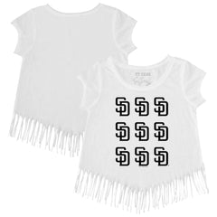 San Diego Padres Tiny Turnip Girls Youth Logo Grid Fringe T-Shirt | MLB Sale