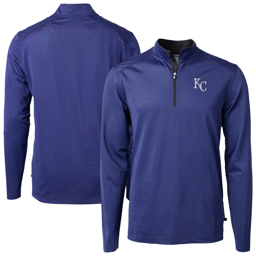 Kansas City Royals Cutter & Buck Big & Tall Virtue Eco Pique Micro Stripe Recycled Quarter-Zip Pullover Top | MLB Online