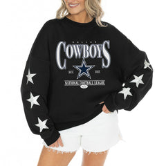 Dallas Cowboys Gameday Couture Women's Rhinestone Star Sleeve Settle the Score Oversized Tri-Blend Pullover
