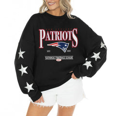 New England Patriots Gameday Couture Women's Rhinestone Star Sleeve Settle the Score Oversized Tri-Blend Pullover