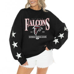 Atlanta Falcons Gameday Couture Women's Rhinestone Star Sleeve Settle the Score Oversized Tri-Blend Pullover