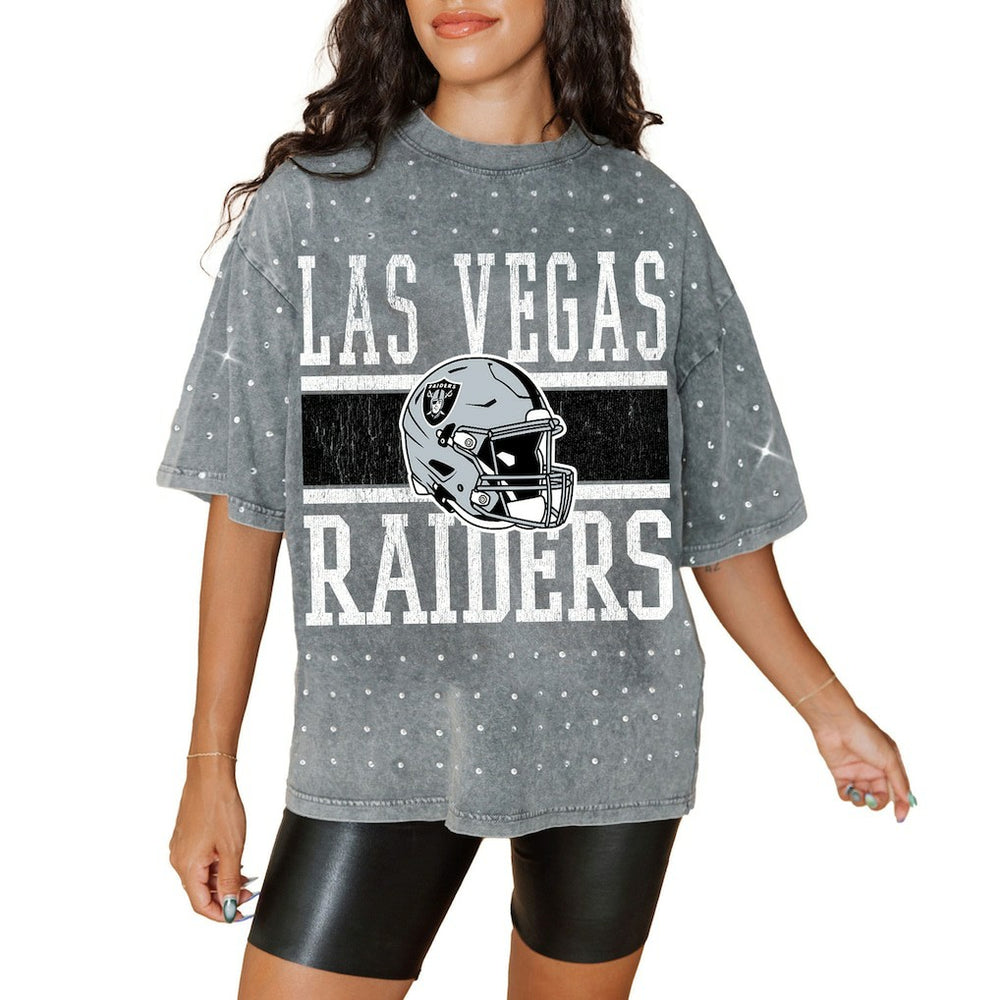 Las Vegas Raiders Gameday Couture Women's Oversized Mini Rhinestone Classic T-Shirt