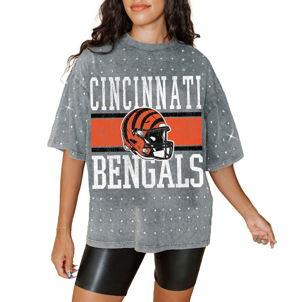 Cincinnati Bengals Gameday Couture Women's Oversized Mini Rhinestone Classic T-Shirt