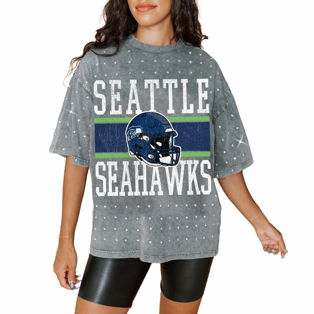 Seattle Seahawks Gameday Couture Women's Oversized Mini Rhinestone Classic T-Shirt