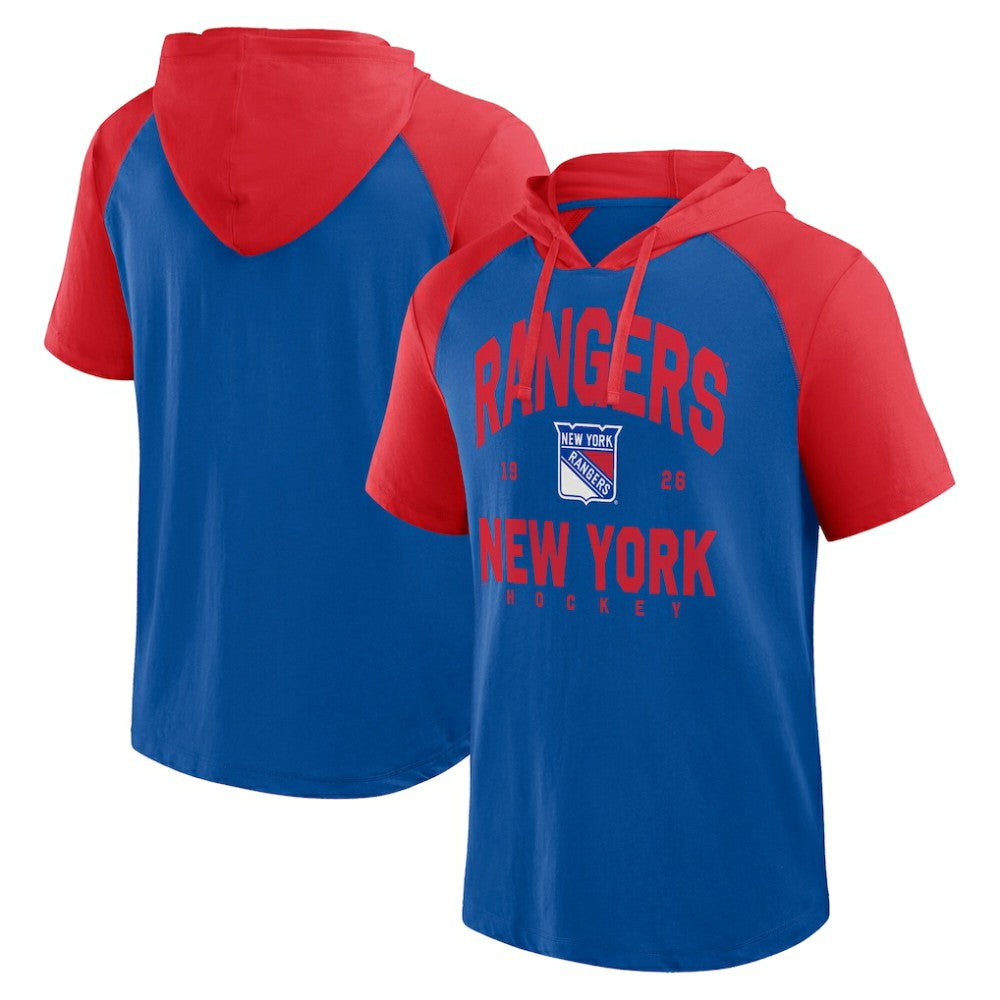 New York Rangers Logo Athletic Prime Raglan Short Sleeve Pullover Hoodie For Sale