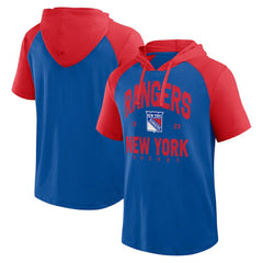New York Rangers Logo Athletic Prime Raglan Short Sleeve Pullover Hoodie For Sale