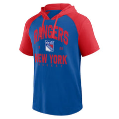 New York Rangers Logo Athletic Prime Raglan Short Sleeve Pullover Hoodie For Sale