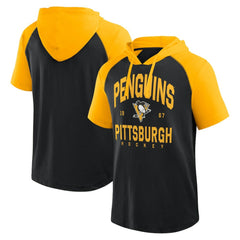Pittsburgh Penguins Logo Athletic Prime Raglan Short Sleeve Pullover Hoodie Sale