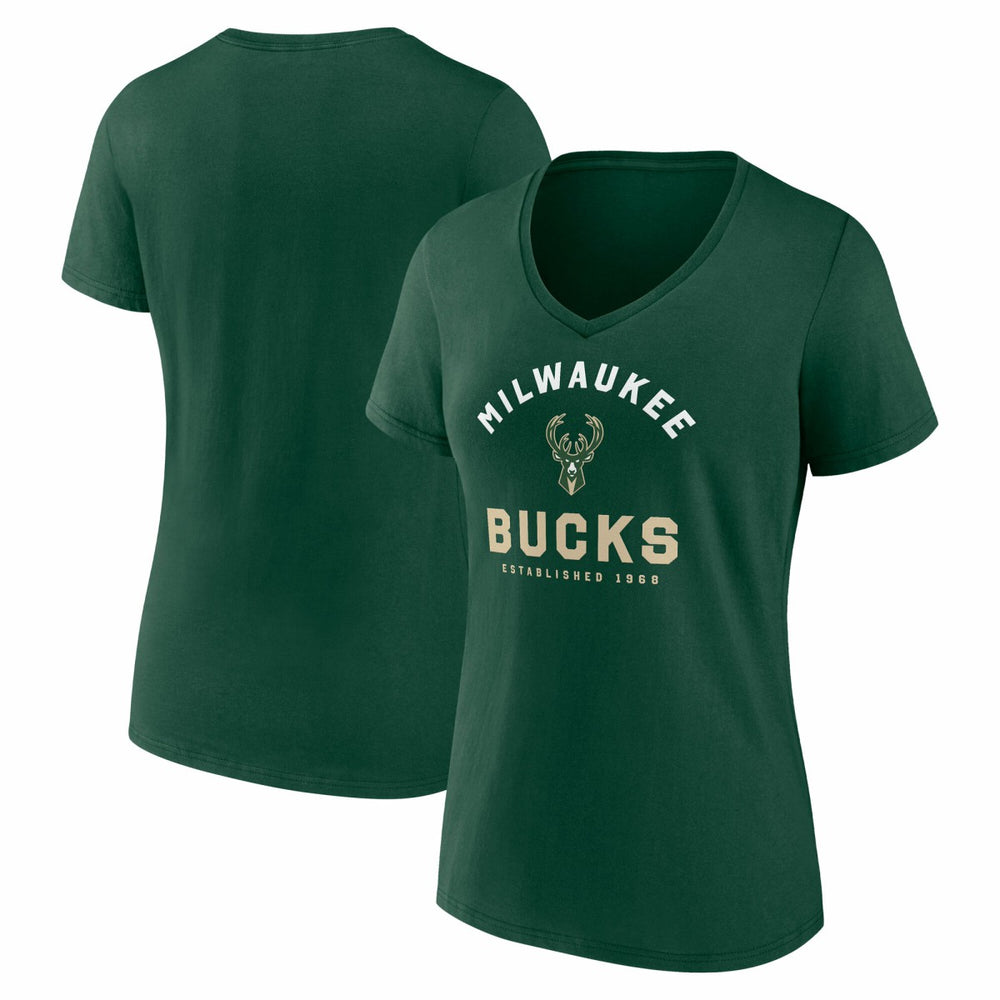 Milwaukee Bucks Logo Athletic Women's Unrivaled V-Neck T-Shirt On Sale