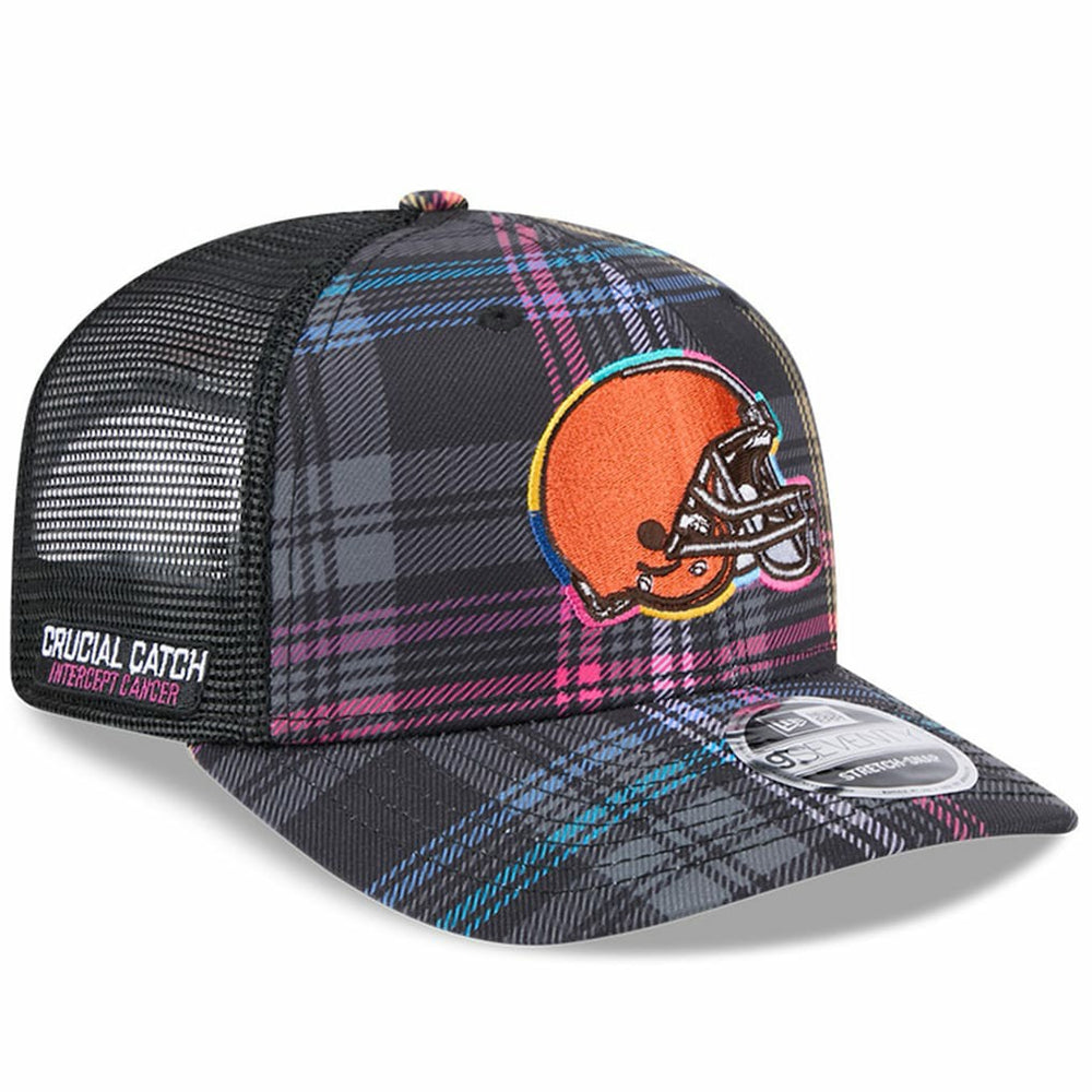 Cleveland Browns New Era 2024 NFL Crucial Catch Plaid 9SEVENTY Trucker Snapback Hat