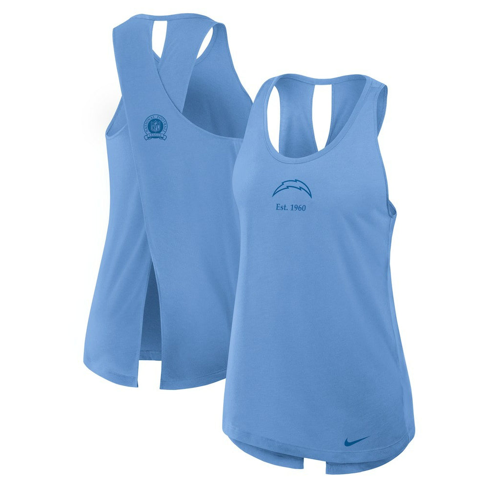 Los Angeles Chargers Nike Women's Glory Open-Back Crisscross Dri-FIT Tank Top