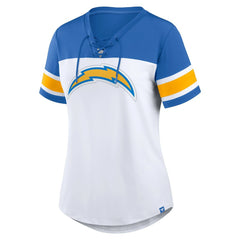 Los Angeles Chargers Fanatics Women's Athena Rhinestone Lace-Up V-Neck T-Shirt