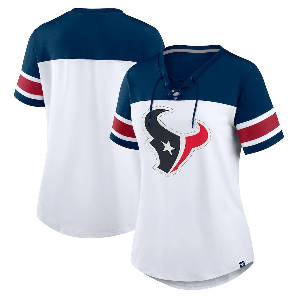 Houston Texans Fanatics Women's Athena Rhinestone Lace-Up V-Neck T-Shirt