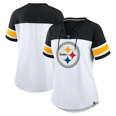 Pittsburgh Steelers Fanatics Women's Athena Rhinestone Lace-Up V-Neck T-Shirt