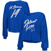 Detroit Lions Amon-Ra St. Brown Majestic Threads Women's Name & Number Off-Shoulder Script Cropped Long Sleeve Relaxed V-Neck T-Shirt