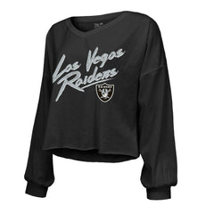 Las Vegas Raiders Maxx Crosby Majestic Threads Women's Name & Number Off-Shoulder Script Cropped Long Sleeve Relaxed V-Neck T-Shirt
