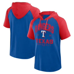 Texas Rangers Logo Athletic Prime Raglan Short Sleeve Hoodie T-Shirt | MLB New