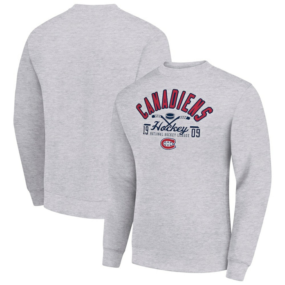 Montreal Canadiens Starter Stick And Puck Logo Fleece Pullover Sweatshirt Online