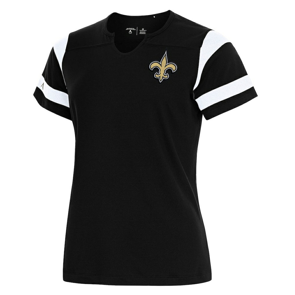 New Orleans Saints Antigua Women's Encounter Short Sleeve Notch Neck Top