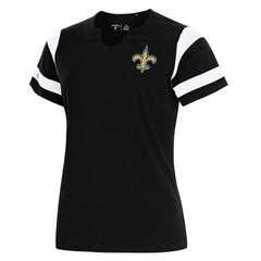 New Orleans Saints Antigua Women's Encounter Short Sleeve Notch Neck Top