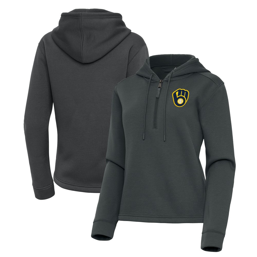 Milwaukee Brewers Antigua Women's Contemporary Quarter-Zip Hoodie | MLB Shop
