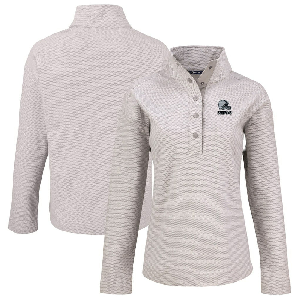 Cleveland Browns Cutter & Buck Women's Hunts Point Eco Textured Fleece Recycled Quarter-Snap Pullover