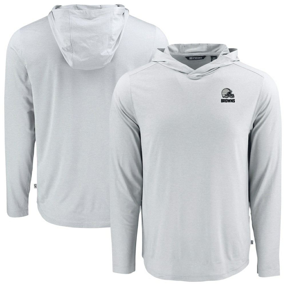 Cleveland Browns Cutter & Buck Coastline Epic Comfort Eco Recycled Long Sleeve Hooded T-Shirt