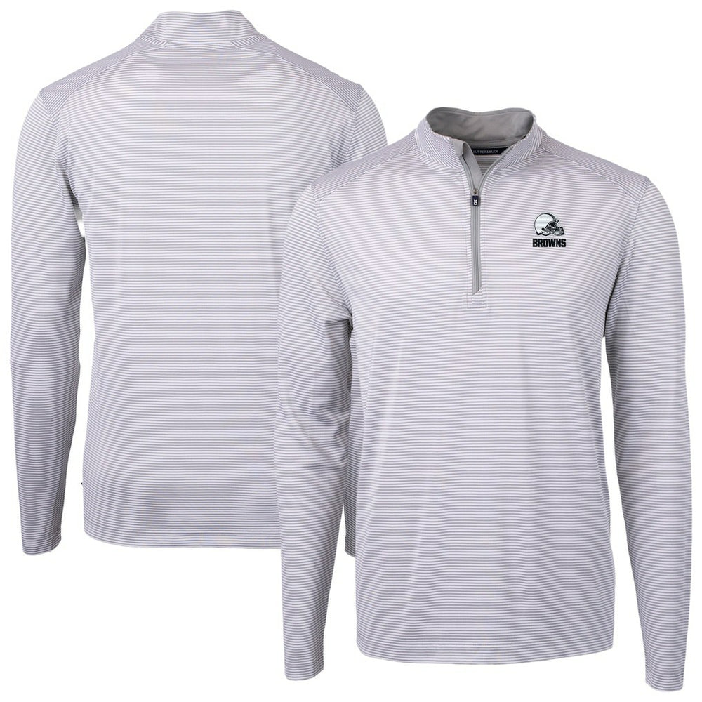 Cleveland Browns Cutter & Buck Big & Tall Virtue Eco Pique Micro Stripe Recycled Quarter-Zip Pullover Top