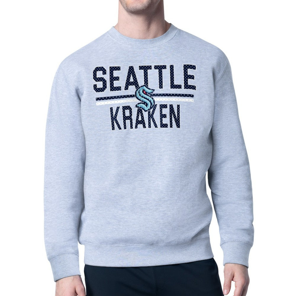 Seattle Kraken Starter Mesh Look Team Name Logo Pullover Sweatshirt On Sale
