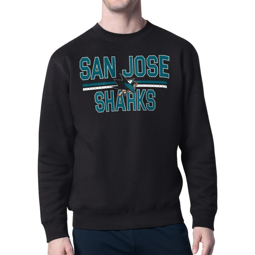 San Jose Sharks Starter Mesh Look Team Name Logo Pullover Sweatshirt For Sale