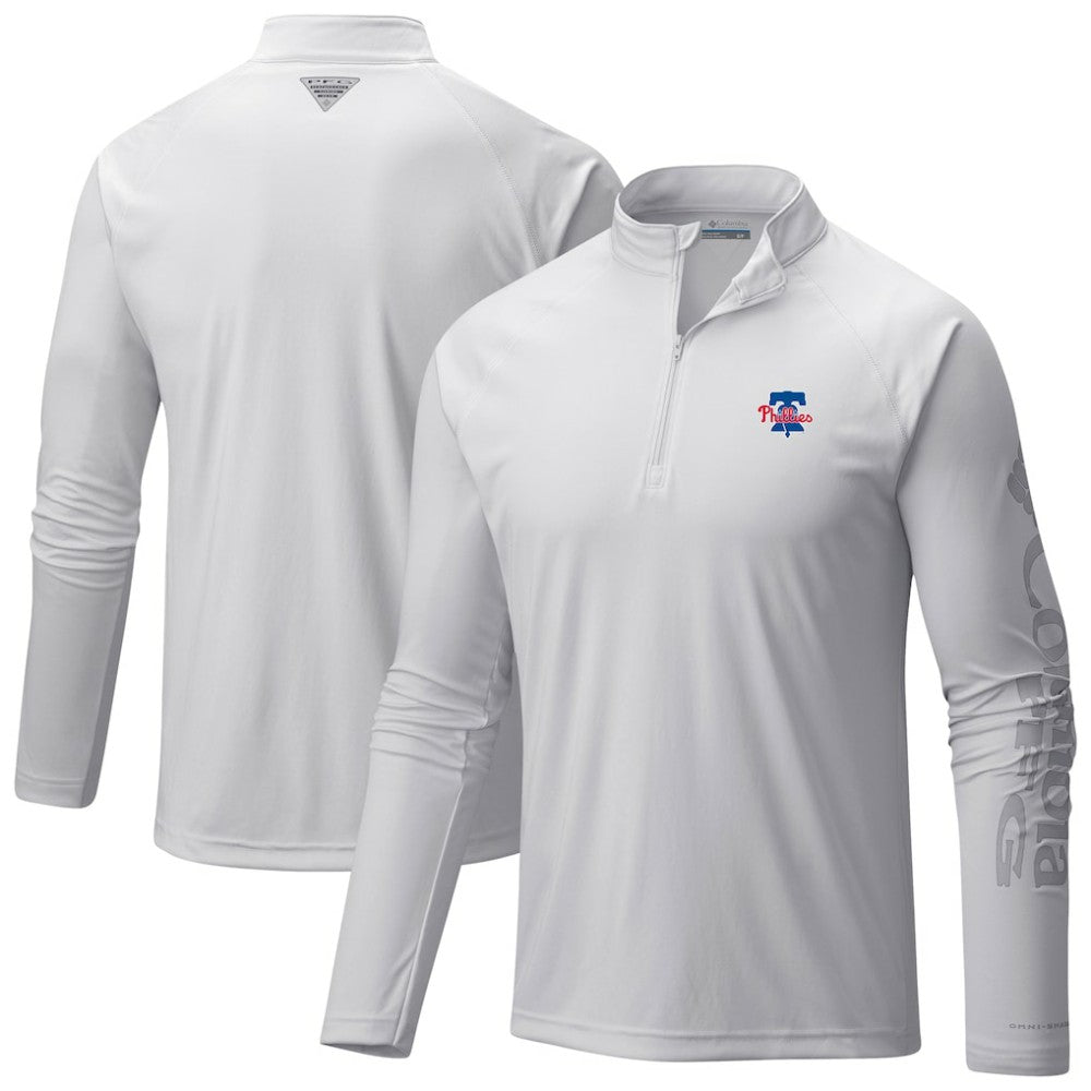 Philadelphia Phillies Columbia Terminal Tackle Raglan Omni-Shade Quarter-Zip Pullover Top | MLB Outlet
