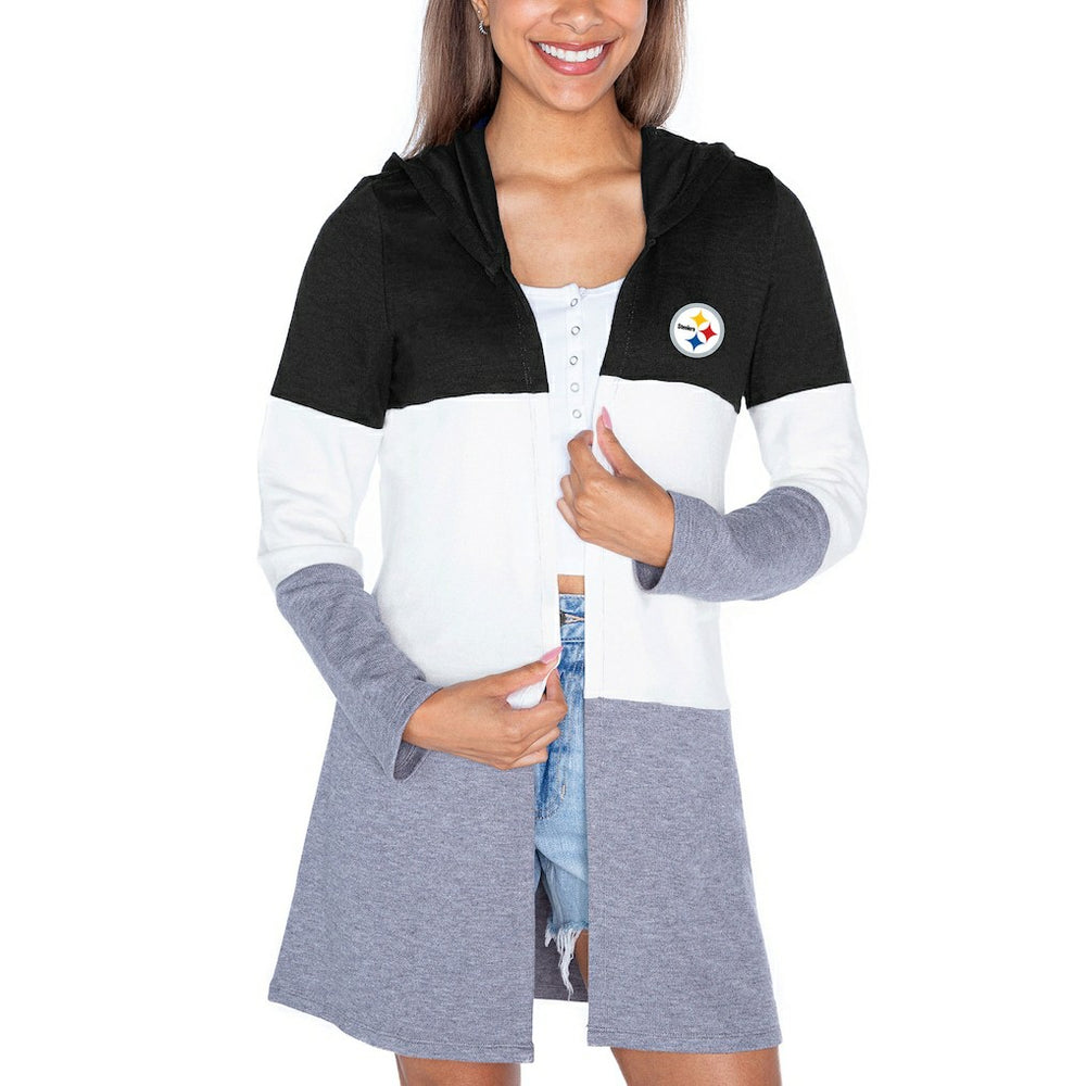 Pittsburgh Steelers Gameday Couture Women's Tri-Blend Color Block Lightweight Cardigan Hoodie