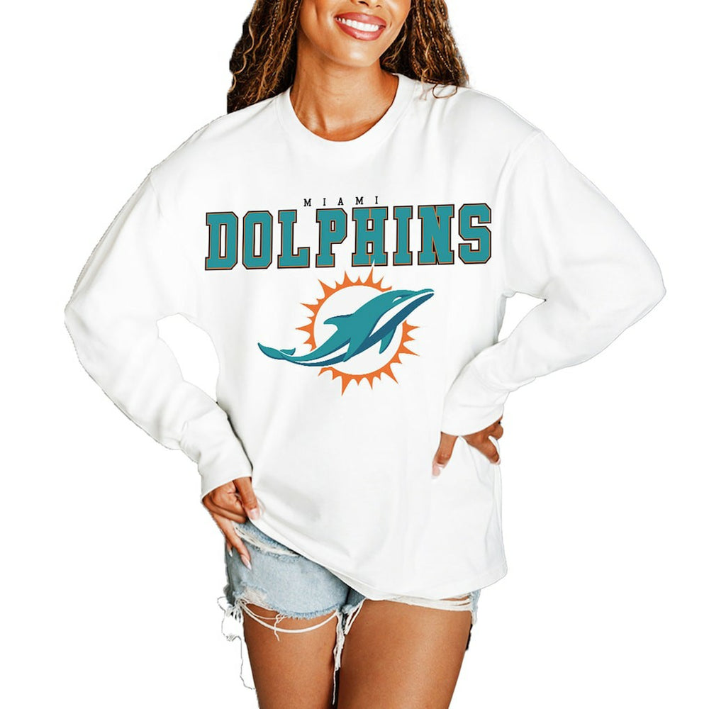 Miami Dolphins Gameday Couture Women's Big Goals Oversized Long Sleeve T-Shirt