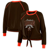 Cleveland Browns WEAR by Erin Andrews Women's Plus Size Tie-Front Long Sleeve Top